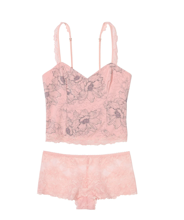 DUMMY - Conjunto con top corto de tirantes finos con encaje y modal S